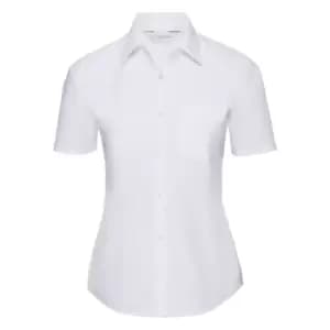 Image of Russell Collection Ladies/Womens Short Sleeve Poly-Cotton Easy Care Poplin Shirt (2XL) (White)