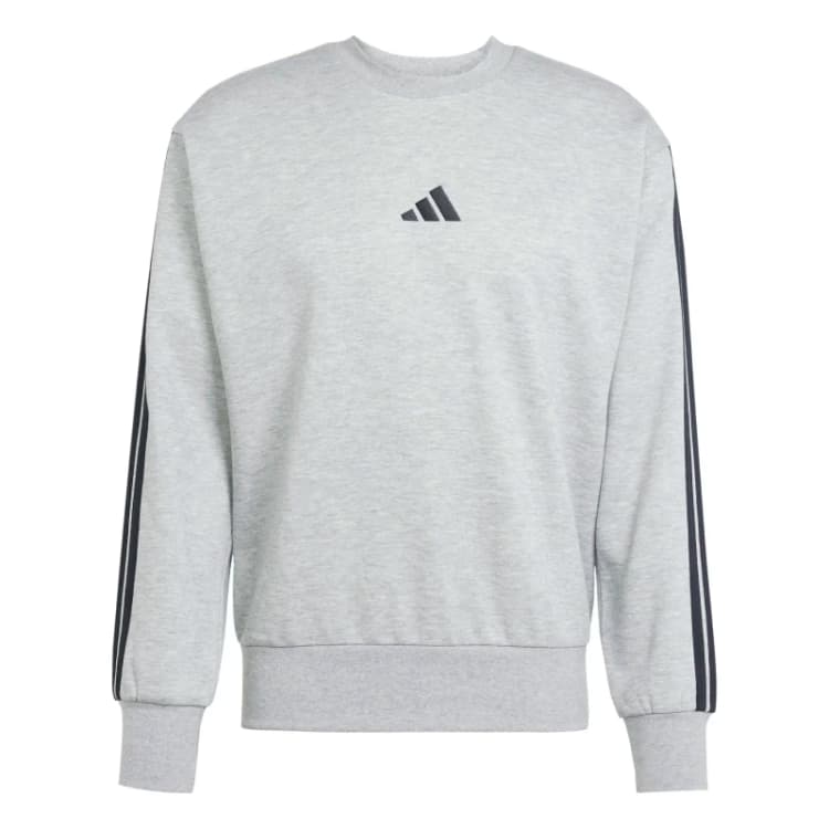 Image of Adidas SPORTSWEAR Essential 3-Striped Fleece Sweatshirt with Rounded Neck Grey Marl Men S;M;L;XL;XXL