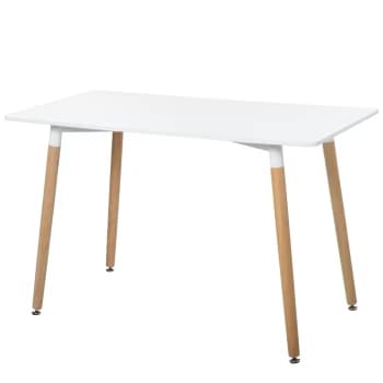Image of HOMCOM Scandinavian Style Dining Table w/ Wood Legs Adjustable Feet Elegant Home Office Dining Clean Stylish White AOSOM UK