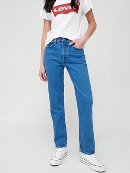 Image of Levis 501® Crop Straight Leg Jean - Jazz Pop, Blue, Size 29, Inside Leg 28, Women
