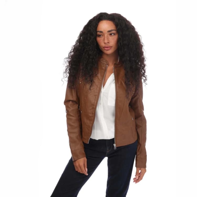 Image of Vero Moda Favodona Faux Leather Jacket - Brown Brown 8