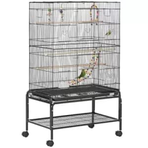 Image of PawHut Bird Cage with Stand, Toys, Wheels, for Canaries, Finches, Lovebirds, Parakeets, Budgie Cage with Accessories, Storage Shelf, Black