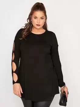 Image of Yours Keyhole Sleeve Top Black, Size 16, Women