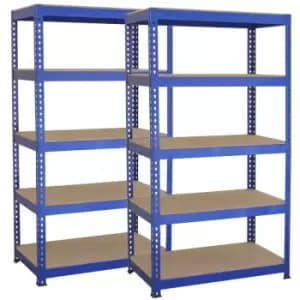 Image of 2 x Blue Racking Bay Unit 5 Tier Heavy Duty Steel Metal 150kg