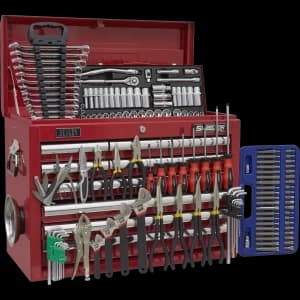 Image of Sealey Superline Pro 10 Drawer Heavy Duty Tool Chest + 138 Piece Tool Kit Red