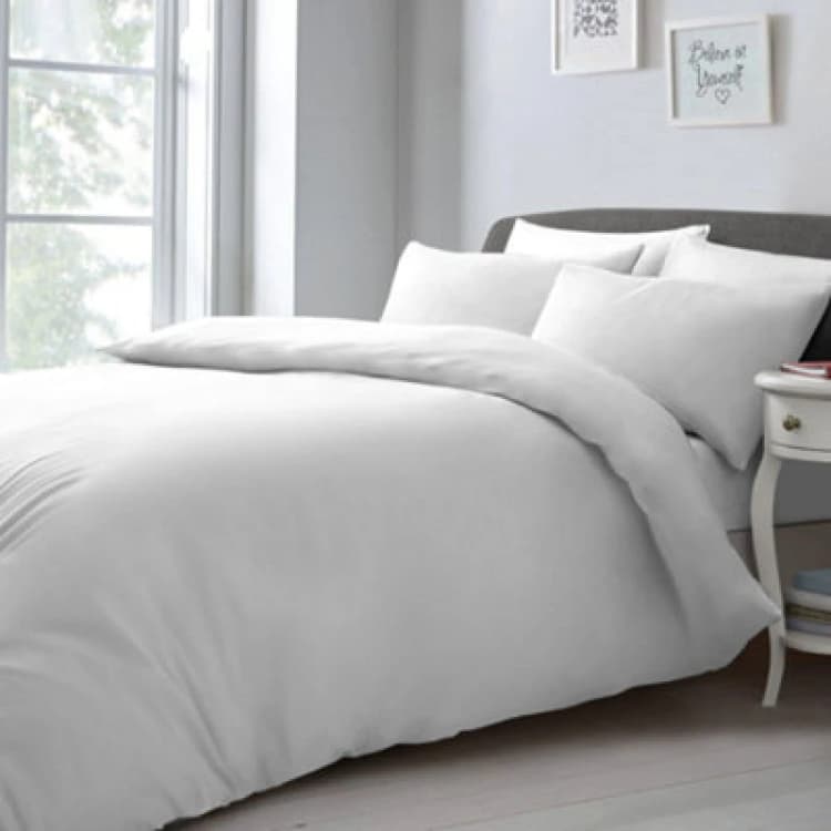 Image of Velosso Elegant Microfibre Duvet Cover & Pillowcase Set, Contemporary Style Bed Linen, Button Enclosure - White