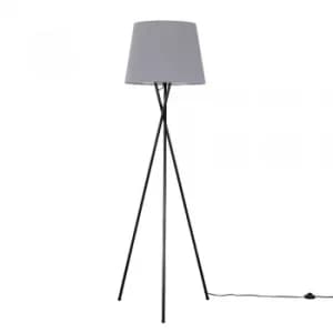 Image of Camden Black Tripod Floor Lamp with XL Grey Aspen Shade