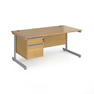 Image of Dams International Straight Desk with Oak Coloured MFC Top and Silver Frame Cantilever Legs and 2 Lockable Drawer Pedestal Contract 25 1600 x 800 x 72