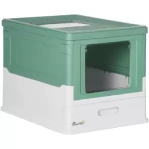 Image of PawHut Hooded Cat Litter Box, Portable Pet Toilet w/ Scoop, Tray - Green - Green