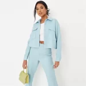Image of Missguided Cropped Boucle Shirt - Blue