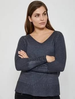 Image of Mint Velvet Overdye Woven Back Jumper - Grey, Size XS, Women