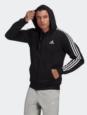 Image of adidas Essentials Fleece 3-stripes Full-zip Hoodie, Green/Black, Size L, Men