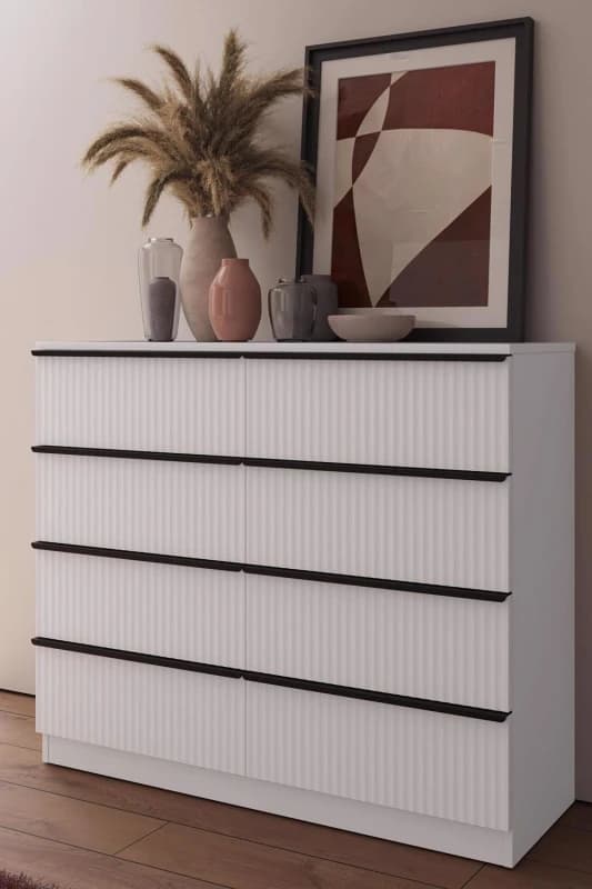 Image of FWStyle Ripple Effect White 8 Drawer Chest Of Drawers Modern Scalloped Fronts White