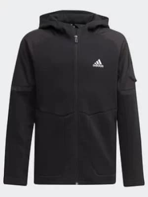Image of Boys, adidas Designed For Gameday Full-zip Hoodie, Black/White, Size 11-12 Years