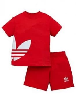 Image of Boys, adidas Originals Big Trefoil Shorts Tee Set - Red, Size 0-3 Months
