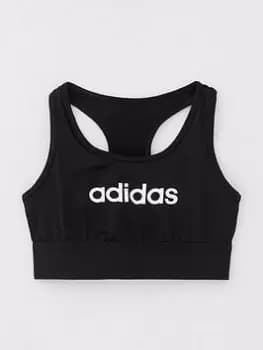 Image of Adidas Girls Linear Sports Bra, Black/White, Size 13-14 Years, Women