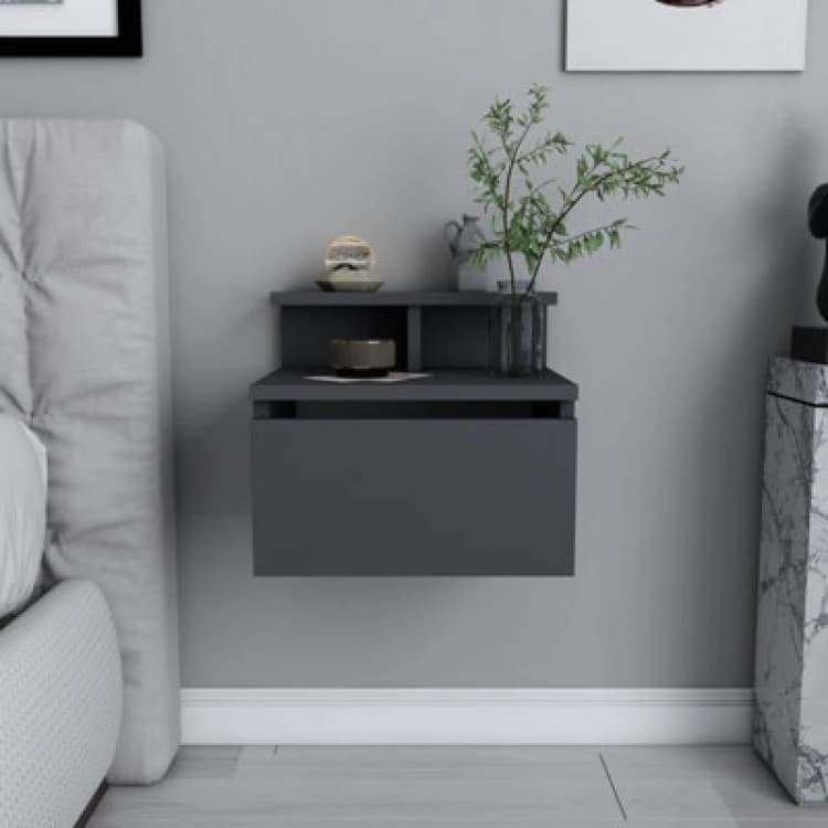 Image of Decorotika Alice Floating Wall Mounted Nightstand Bedside Table Bedroom Grey