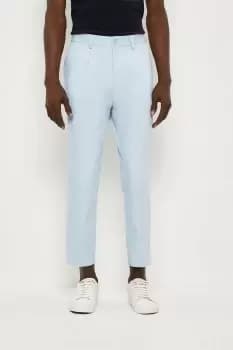 Image of Tapered Fit Blue Pleat Front Chinos