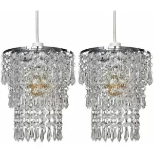 Image of Minisun - 2 x Chrome Chandelier Pendant Shades + Clear Acrylic Jewel Droplets