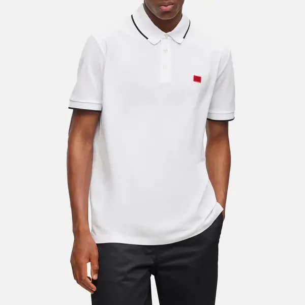 Image of HUGO Deresino232 Badge Logo Cotton-Pique Polo Shirt - M