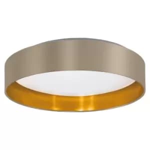 Image of Flush Ceiling Light Colour White Shade Taupe Gold Fabric Bulb LED 24W Included