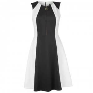 Image of DKNY Sleeveless Fit and Flare Dress Ladies - Black/Ivory
