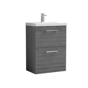 Image of Nuie Arno 600mm Floor Standing 2 Drawer Vanity & Thin-Edge Basin Anthracite