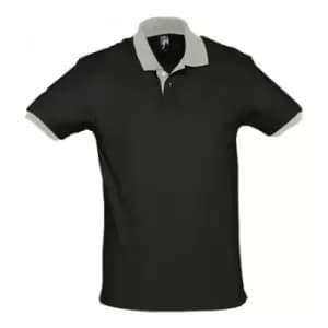 Image of SOLS Prince Unisex Contrast Pique Short Sleeve Cotton Polo Shirt (XS) (Black/Light Grey)