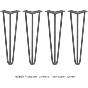 Image of 4 x Hairpin Leg - 16 - Unfinished - 3 Prong - 12m - Metallic