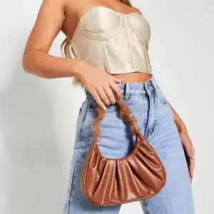 Image of I Saw It First Organza Ruched Handle Grab Bag - Brown
