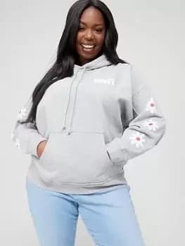 Image of Levis Plus Plus Poster Logo Flower Hoodie - Grey, Size 1Xl, Women