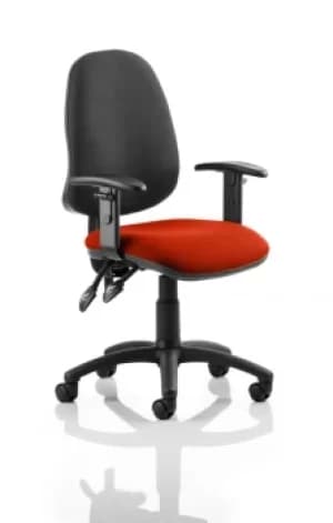 Image of Eclipse II Lever Task Operator Chair Black Back Bespoke Seat With Height Adjustable Arms In Orange