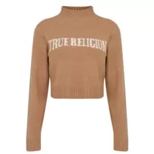 Image of True Religion Logo Crop Sweater - Brown