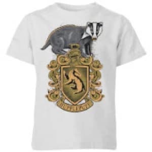 Image of Harry Potter Hufflepuff Drawn Crest Kids T-Shirt - Grey - 11-12 Years