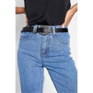Image of I Saw It First Faux Leather Western Buckle Belt - Black