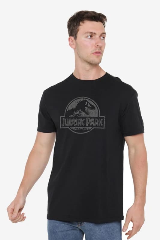 Image of Jurassic Park Jurassic Park Mono Logo Mens T-Shirt Black Black