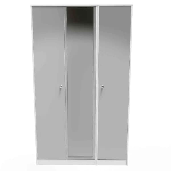 Image of Welcome Furniture Ready Assembled Padstow Triple Mirror Wardrobe In Uniform Grey Gloss & White