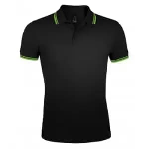 Image of SOLS Mens Pasadena Tipped Short Sleeve Pique Polo Shirt (XXL) (Black/Lime)