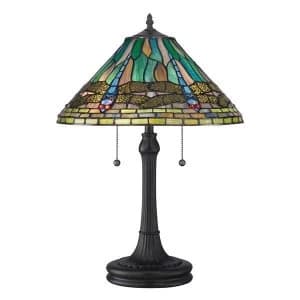 Image of 2 Light Tiffany Table Lamp Vintage Bronze, E27