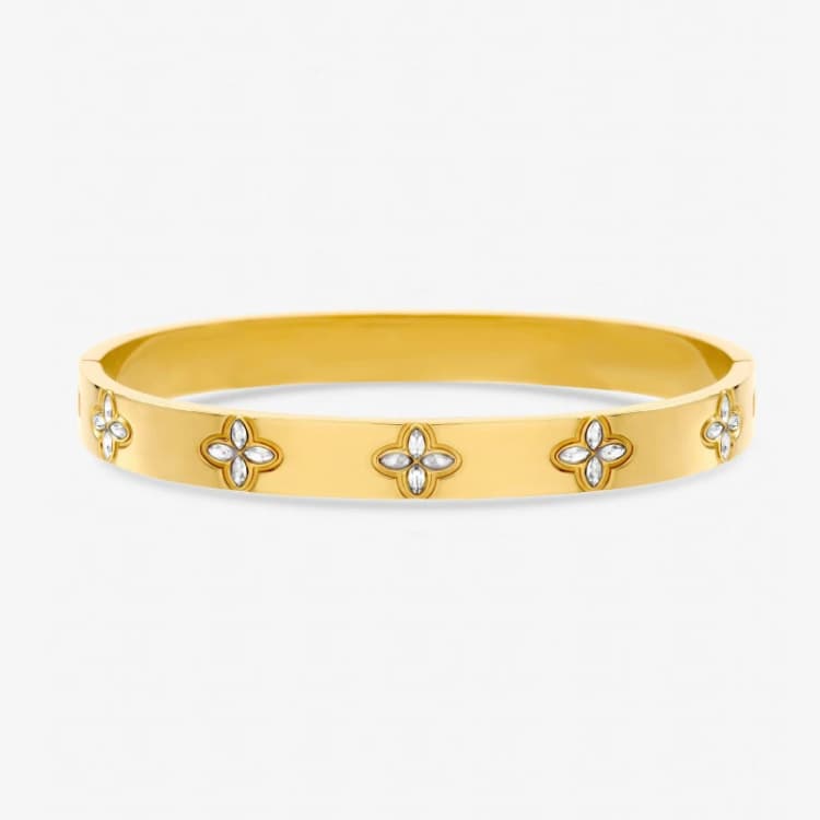 Image of Jon Richard Gold Plated Waterproof Crystal Clover Bangle Gold female One Size