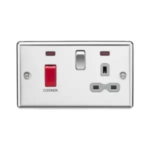 Image of 45A dp Cooker Switch 13A Switched Socket with Neons & Grey Insert - Rounded Edge Polished Chrome - Knightsbridge
