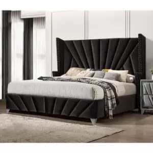 Image of Envisage Trade - The Premiere Upholstered Beds - Plush Velvet, Small Double Size Frame, Black - Black