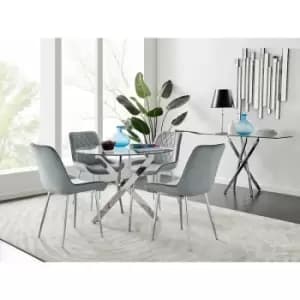 Image of Novara 100cm Round Dining Table and 4 Grey Pesaro Silver Leg Chairs - Elephant Grey