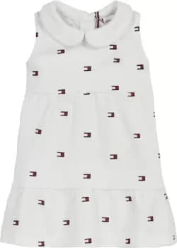Image of Tommy Hilfiger Newborn Pique Flag Tier Dress In White - Size 6-9 Months
