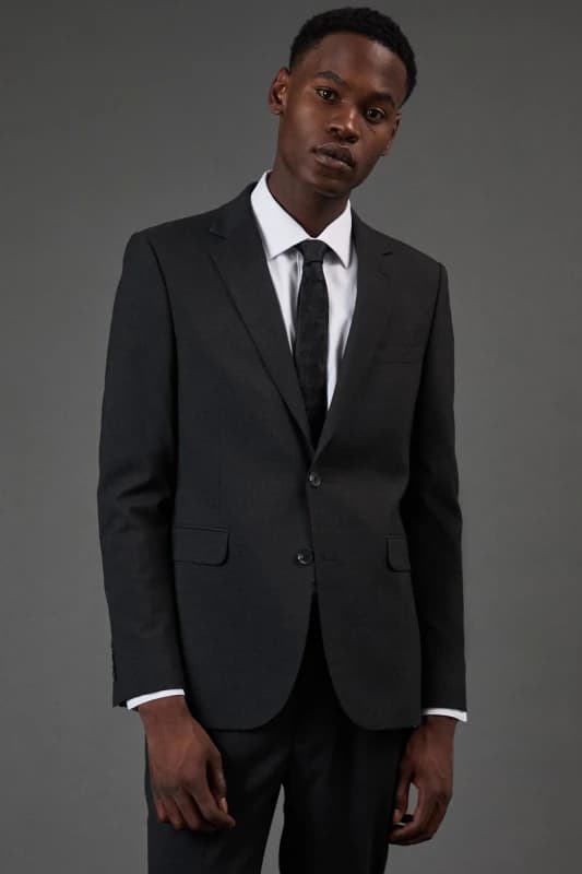Image of Burton Mens Charcoal Slim Fit Essential Suit Jacket Charcoal 42R Male BBB03913