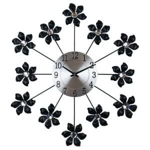 Image of Black Metal Flower Wall Clock 49cm