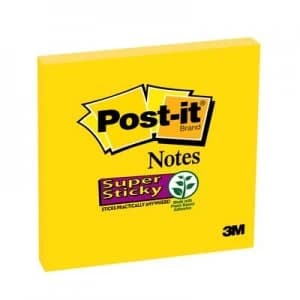 Image of Post-it Yellow Super Sticky Notes 76x76mm 654-S6 PK6