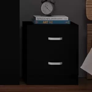 Image of 2 Drawer Bedside Cabinet Matt Black Bedroom Furniture Metal T-Bar Handles - Black