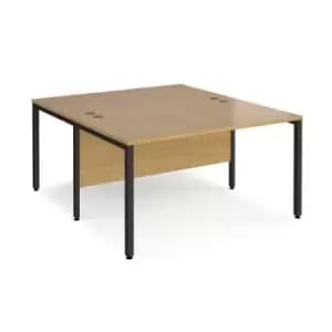 Image of Office Desk 2 Person Rectangular Desk 1400mm Oak Tops With Black Frames 1600mm Depth Maestro 25