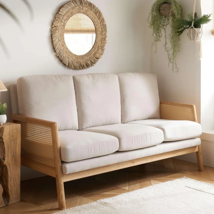 Image of Birlea Ida Rattan and White Fabric 2 Seater Sofa